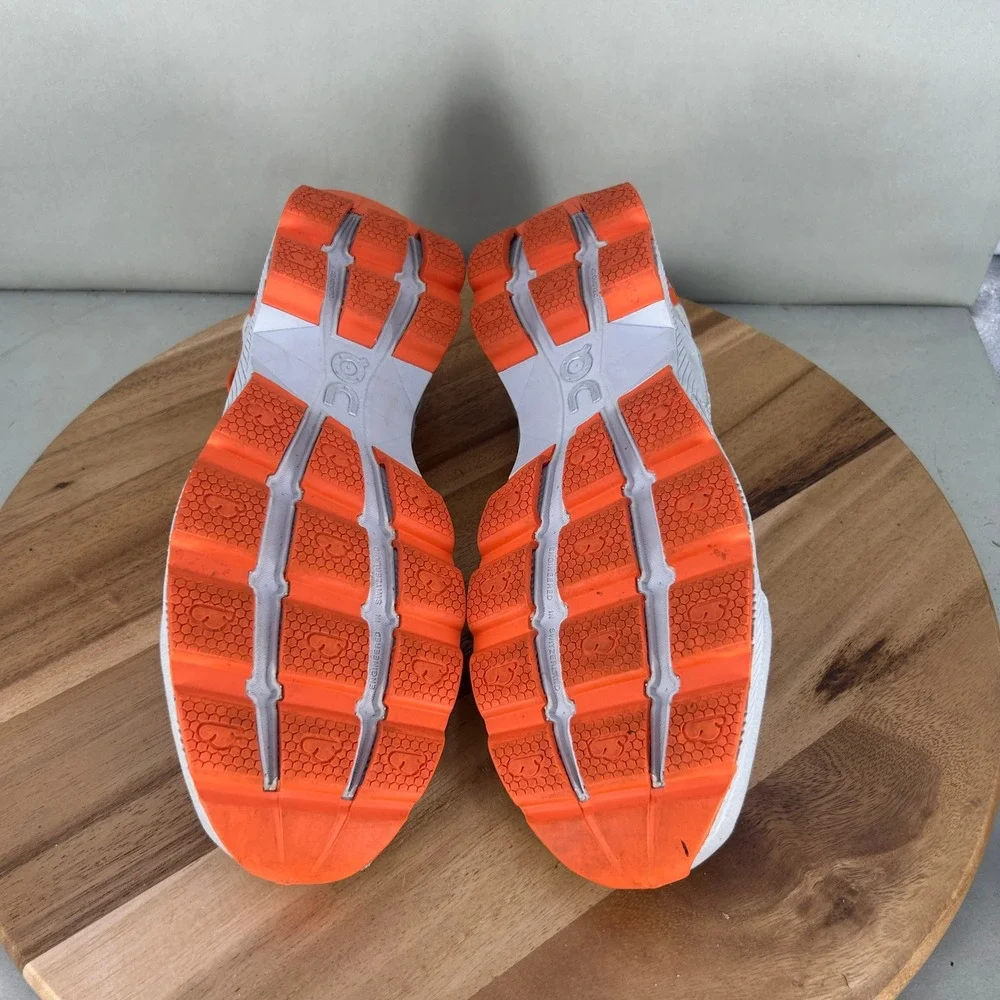 On Running Cloudracer Mens Size 12 Silver Orange Mesh Road Racing Shoes Sneakers